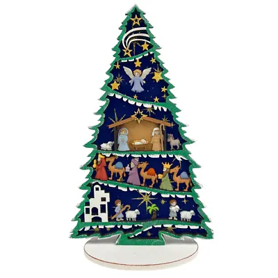 Handmade Wooden Felt Christmas Tree 11.5 H Nativity Buttons Holiday Gift Box • $60
