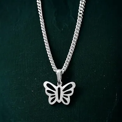 Women's Dainty Butterfly Pendant Charm Necklace In Sterling Silver Gift For Girl • £2.99