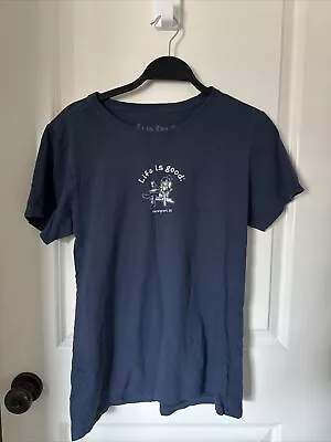 Life Is Good Vintage T-Shirt Womens M Blue Short Sleeve Solid • $5