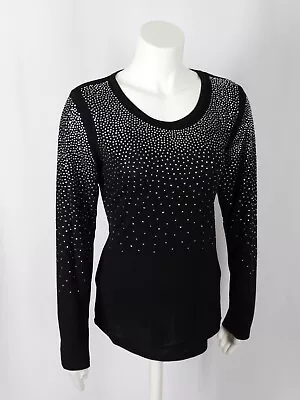 Women's Vocal Sexy Black Beautiful Shiney Rhinestones Long Sleeve Shirt Top • $34.36