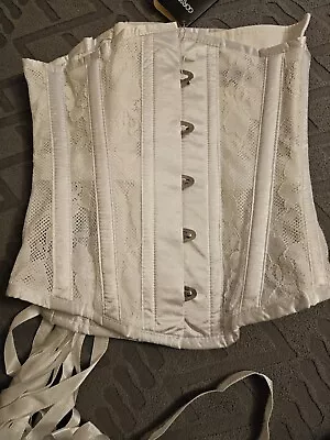 Corset Story White Dupion Mesh Lace Overlay Underbust Corset Size 24  • $34.53