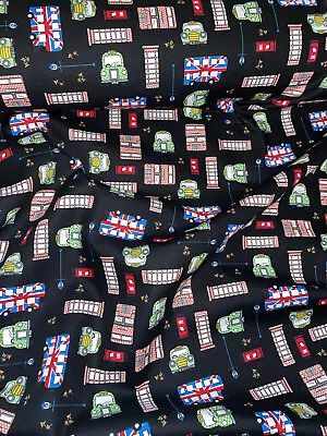 1 Mtr Black London Bus Print 100% Cotton Fabric.45”widecraftsdress • £8.75
