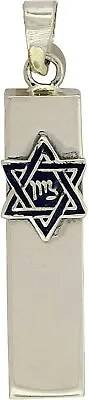 USED 925 Sterling Silver MEZUZAH PENDANT Zion Blue Star Of David Rectangle • $19