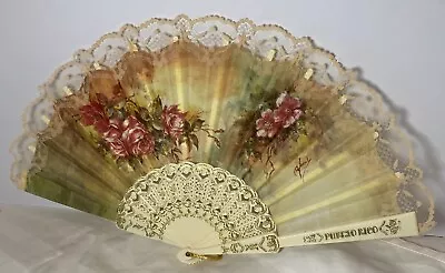 Vintage Puerto Rico Folding Hand Fan Flowers Souvenir • $19.99