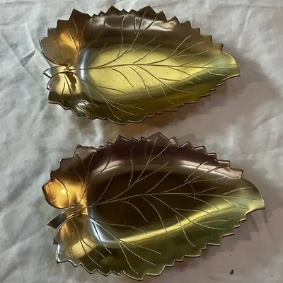 Neocraft By Everlast Gold Tone Aluminum Leaf Tray Trinket/Candy Dish Set Of 2 • $29.95