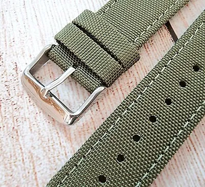 £12.95 • Buy Premium Sailcloth Canvas Watch Strap 18mm 20mm 22mm 24mm Pins Included Khaki