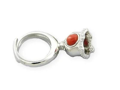 Red Coral Ring With Charm And Pendant Rattle In Xylophone Of 925 Sterling Silver • $60.03