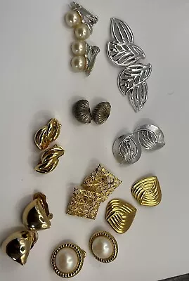 Lot Of 9 Clip Earrings Silver And Gold-tone Some Signed Sara Coventry Marvella • $10