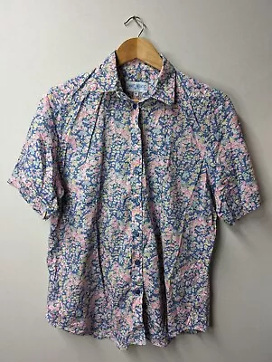 James Meade Shirt Size 16 UK Liberty Print Floral Blue Pink Short Sleeves • £22.99