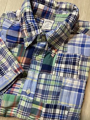 Brooks Brothers Madras Patchwork Shirt Mens XL Regent Plaid Short Sleeve India • $29.99