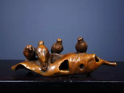 Old Tibetan Boxwood Carving Pen Holder Quail Live And Work In Peace And • $51.03