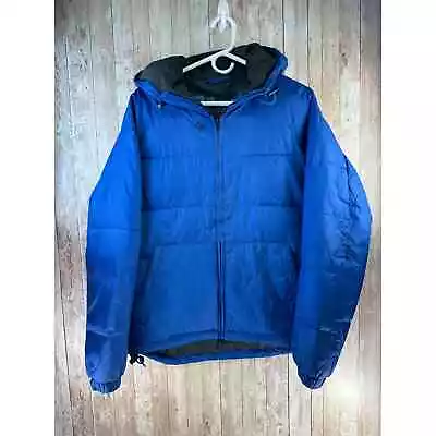 Gap Warmest Puffer Coat Mens Small Royal Blue Full Zip Quilted Hooded Jacket • $29.95