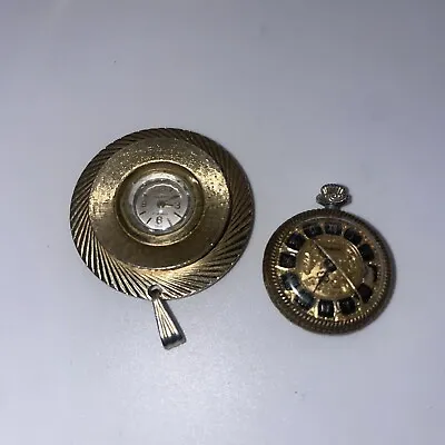 Lot Of (2) Pocket Watch Charms 17 Jewels Majesti Sheffield Gold Wind Up As Is • $19