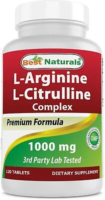 $11.99 • Buy Best Naturals L-Arginine L-Citruline Complex 1000 Mg 120 Tablets