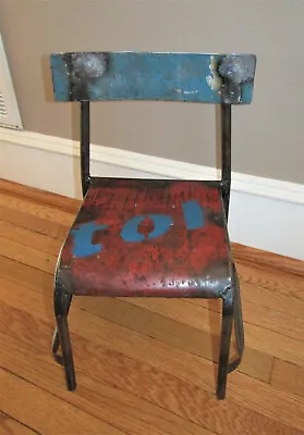 Handcrafted Steampunk Metal Child's Chair  TOI  Blue Red Accents 19  T • $49.99