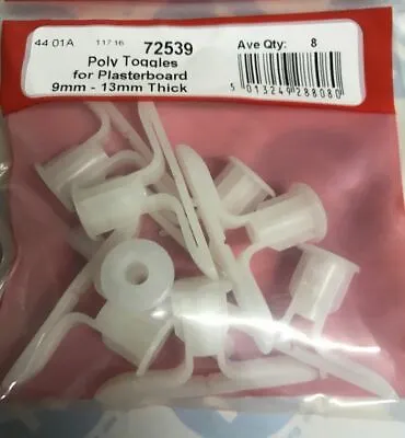 £2.59 • Buy 8 Poly Toggles For Plasterboard 9mm-13mm Thick Cavity Fixing Wall Door Hollow