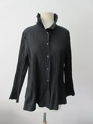 BABETTE SF Black Polyester Cotton Blend Snap Front Crinkled Top XS • $45