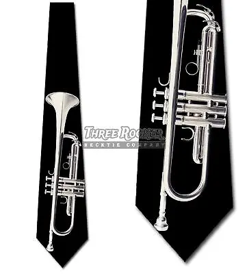 Silver Trumpet Tie Black Men's Music Jazz Neck Ties Necktie Brand New • $18.75