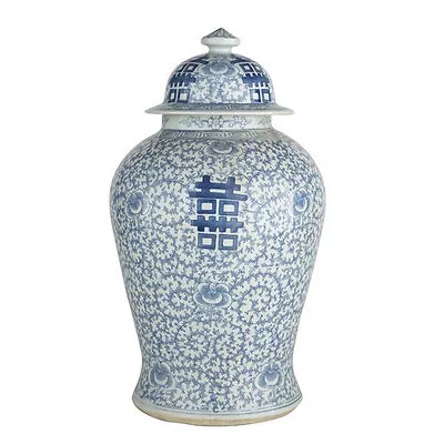 $249.99 • Buy Blue & White Porcelain Double Happiness Chinoiserie Temple Jar 19.5  Tall