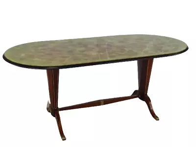 Dining Table Oval Mahogany & Ebony Table Years 50 IN Glass Design 1950 • $1896.06