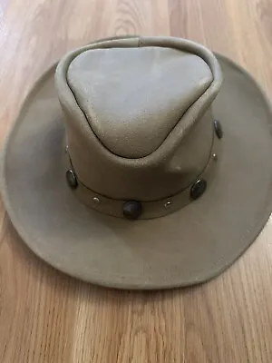 Minnetonka The Outback Hat Buffalo Nickel Size Medium Leather Beige Tan • $39.99