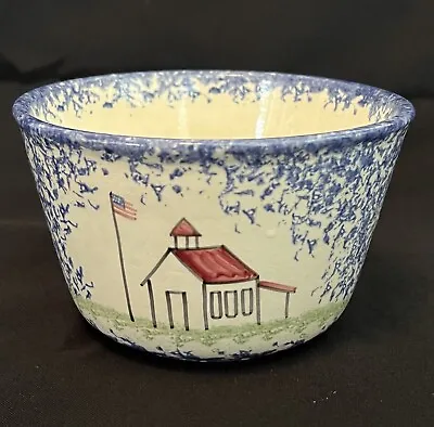 Vintage Molly Dallas Spatterware Schoolhouse Pottery Blue Bowl Soup Cereal Snack • $14.99