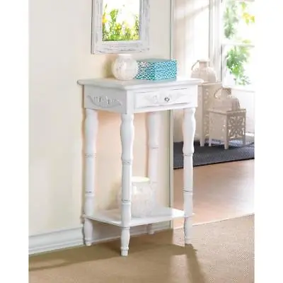 $90.09 • Buy White Turned Wood Distressed Bedside Shabby Pedestal End Table Nightstand Drawer