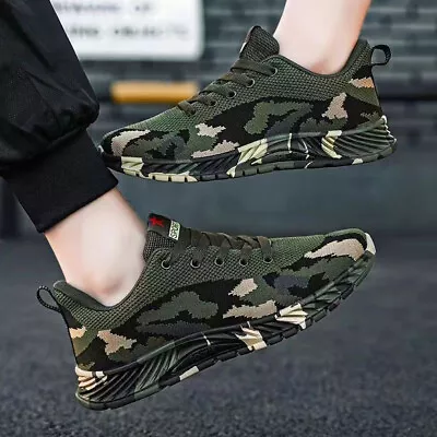 Men Camouflage Sneakers Breathable Casual Shoes Sports Walking Running Shoes • £7.99