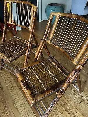 Vintage Burnt Tortoise Rattan Bamboo Bistro Chairs-a Pair • $99