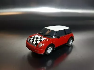 Micro Scalextric Mini Cooper BMW Red Checkered Flag Working 1:64  Free Postage • £12