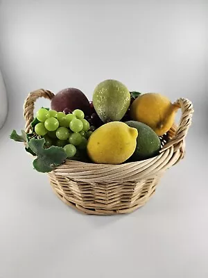 Vintage 13 Pc Artificial Faux Fruit Pear Lemon Grapes Apples & Basket • $19