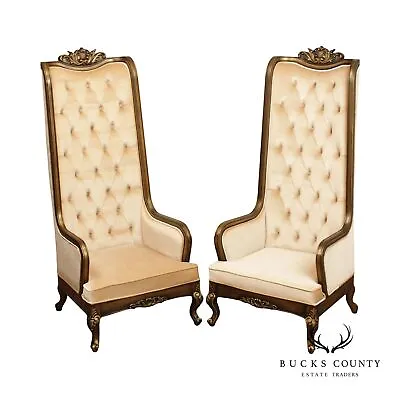 Hollywood Regency Style Pair Velvet High Back Chairs • $1795