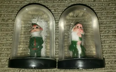 Vintage Christmas Elf Snowglobe Waterball Glitterdome Pair Plastic 2¾  X 4½  • $11.24