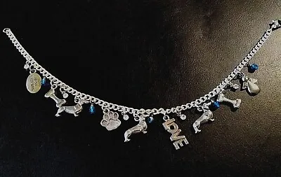 Silver ToneBlue Bead Rhinestone Necklace For Dog/Pet Jewelry/For Dachshund • $14.99