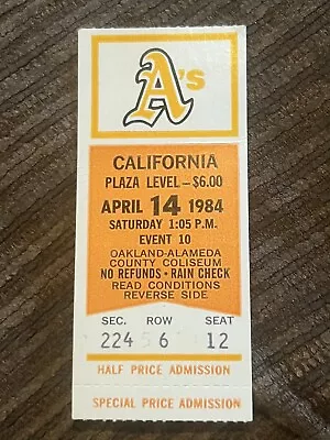 1984 🇺🇸 VINTAGE OAKLAND “A’s” BASEBALL TICKET STUB OAKLAND COLISEUM 👀LQQK👀 • $25