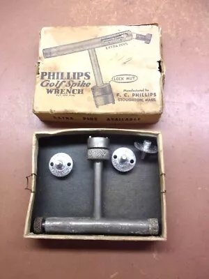 Vintage PHILLIPS GOLF SPIKE WRENCH F.C. Philips Stoughton Mass USA W/Extra Pins • $7.64