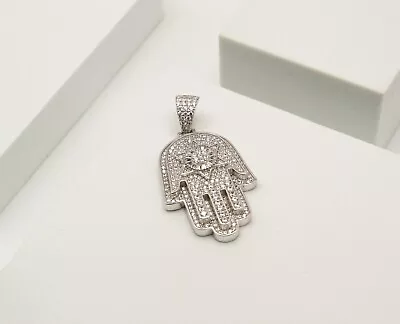 925 Sterling Silver Iced CZ Hamsa W/ Star David Charm Pendant - 2 Colors • $29.99