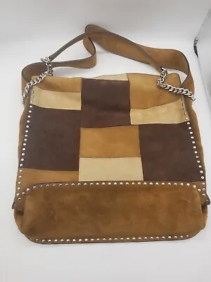 MICHAEL KORS ASTOR LARGE HOBO PATCHWORK SUEDE LEATHER DARK CARAMEL BROWN Purse • $40