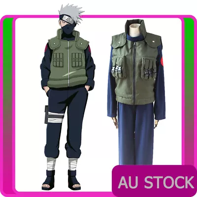 Anime Naruto Hatake Kakashi Cosplay Costume Vest Headband Wig Halloween Outfits • £41.87