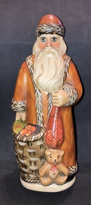 $400 • Buy VAILLANCOURT Folk Art Father Christmas With Teddy Bear