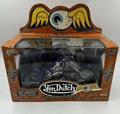 2004 Jada Toys Von Dutch Kustom Cycles CRUEL WORLD Blue AND Silver 100% DIE-CAST • $73.98