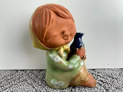 Vintage Japanese UCTCI Clay Pottery Girl Holding Vase Figurine Redware Stoneware • $7.64