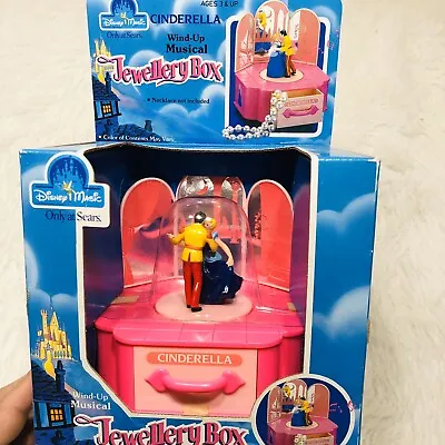 Vtg Disney Cinderella Small Music Jewelry Box Mini W Dancing Prince 5.5  Pink EX • $34.99