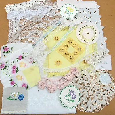 Vintage Lace Scraps Snippets Slow Stitch Remnants Junk Journal • $7