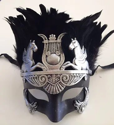 Roman Greek WARRIOR Emperor Venetian Masquerade Ball Party Mask Men Black Silver • $22.99