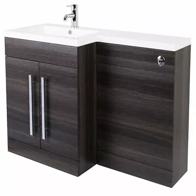 Designer LH Grey 1100mm Bathroom L Shape Vanity Unit With Basin - No Toilet • £336.97