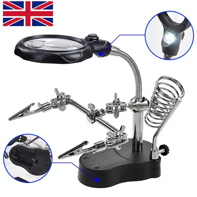 LED Desk Lamp Magnifying Magnifier Glass With Light Stand Clamp For Repair Read • £8.99