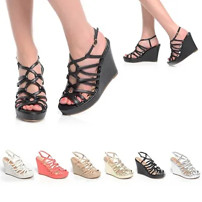 £16.99 • Buy Women Ladies Fashion High Heel Wedges Ankle Strap Platform Shoes Size 3-8