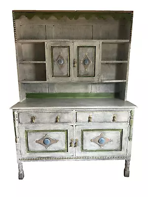 Antique Welsh Dresser/Upcycled Dresser/ Grey Shabby Chic Dresser/White Washed Dr • £1750