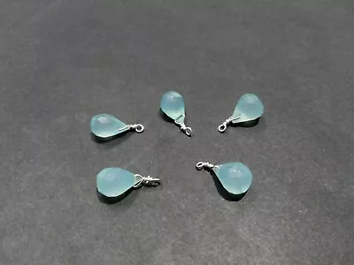 10 Pcs Natural Aqua Chalcedony Teardrop Faceted 4x6-5x7mm Beads Silver Wire Link • $14.99